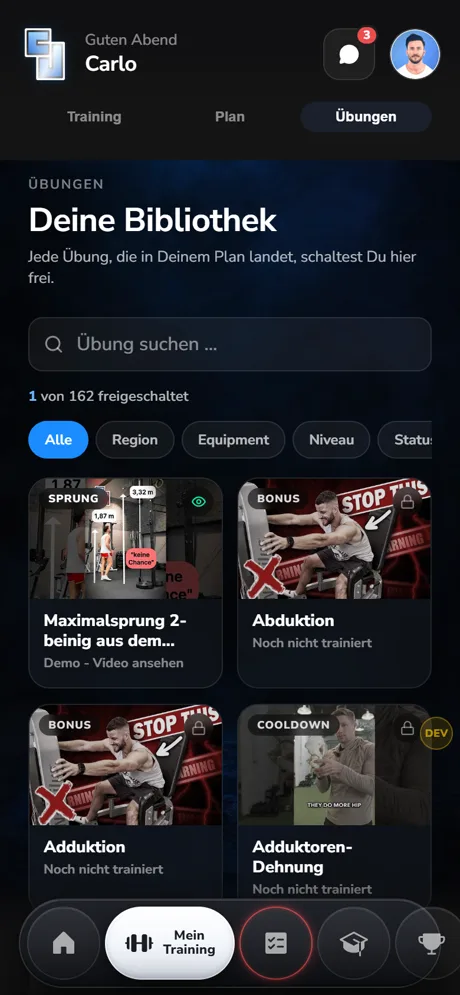 Übungs-Bibliothek mit über 240 Übungen